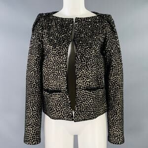 DIANE VON FURSTENBERG Size S Joele Black Gold Wool Cropped Jacket Blazer